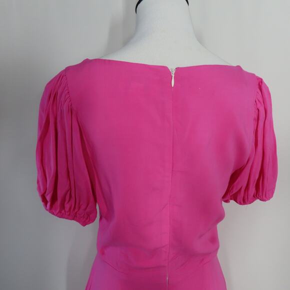 Yumi Kim Pink A-line Dress Ruffle Hem Puff Sleeves Cut-out Tie Front Size 4 - Picture 5 of 8